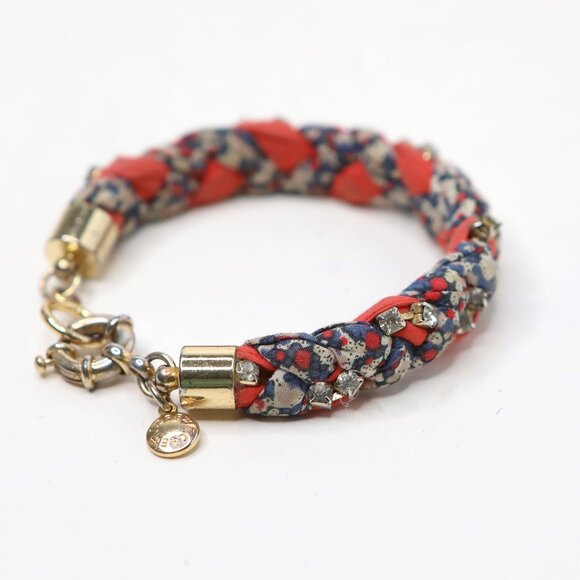 Vintage J Crew x Liberty Fabrics Braided Bracelet Rhinestones Red Blue Floral - Picture 7 of 10